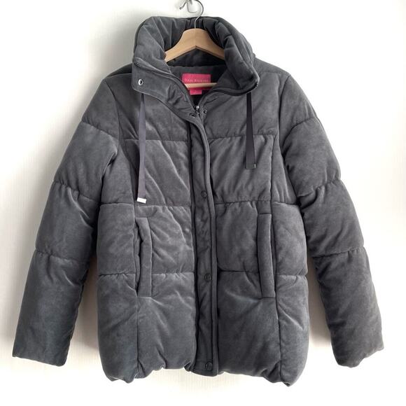 Isaac Mizrahi NY velvet puffer winter jacket grey size small - Picture 1 of 10